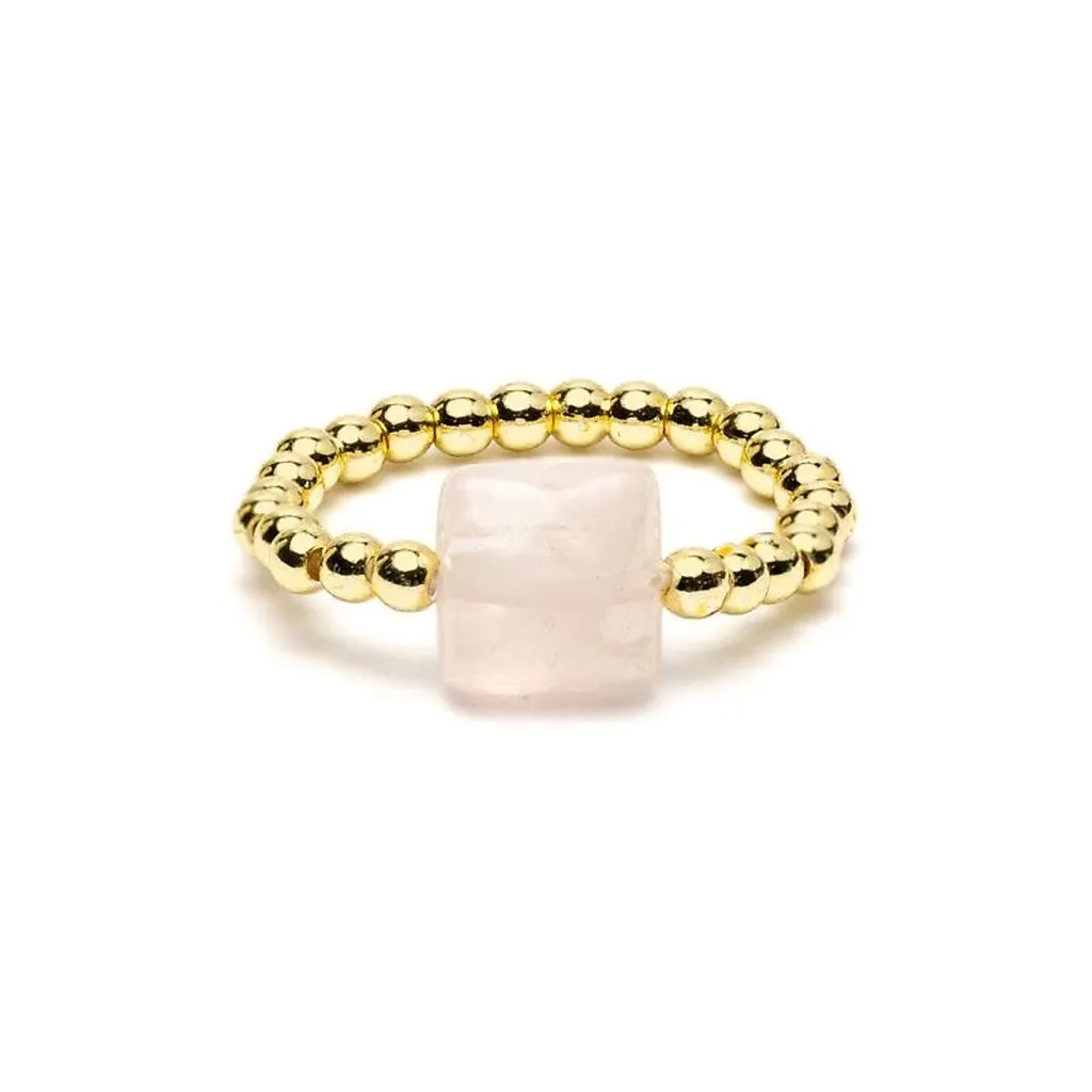 Bague élastique quartz rose facetté -- ±2 cm