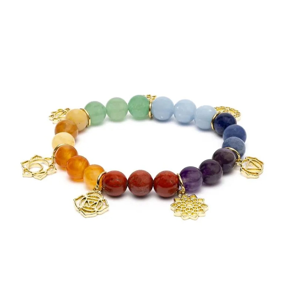Bracelet avec breloques de symboles des chakras et pierres des chakras -- ±7 cm