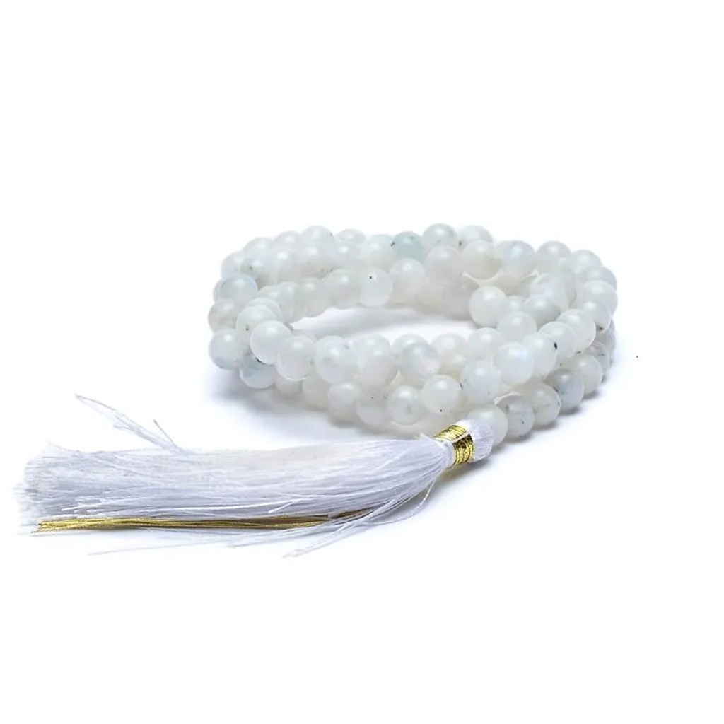 Mala pierre de lune AA 108 perles + sachet brocart | 0.6 cm