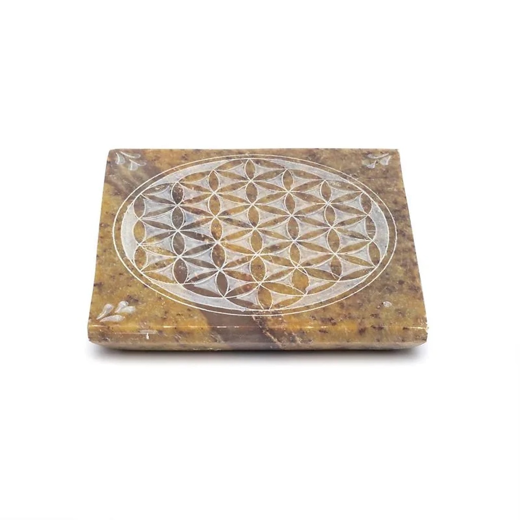 Brûle-encens Fleur de Vie stéatite -- 10x10 cm