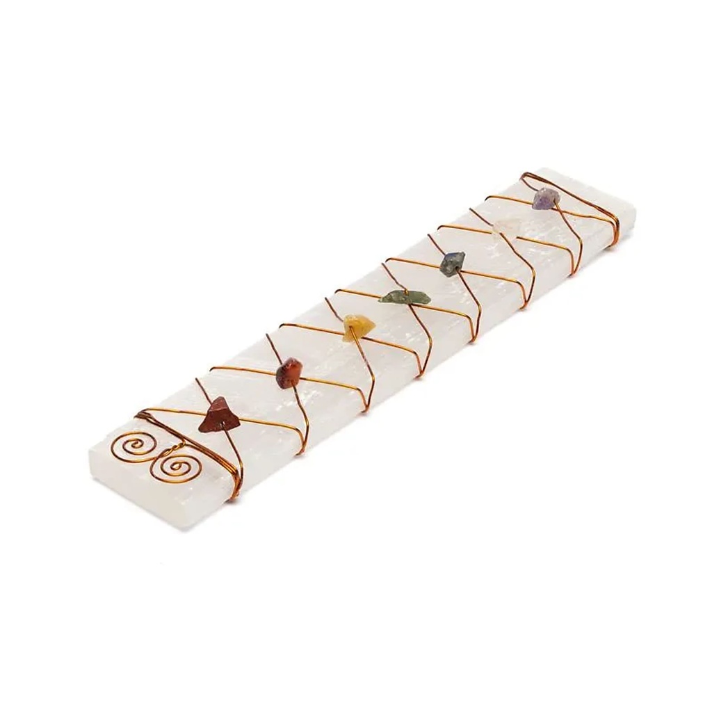 Plaque de recharge en sélénite éclats chakra -- ±17x3cm