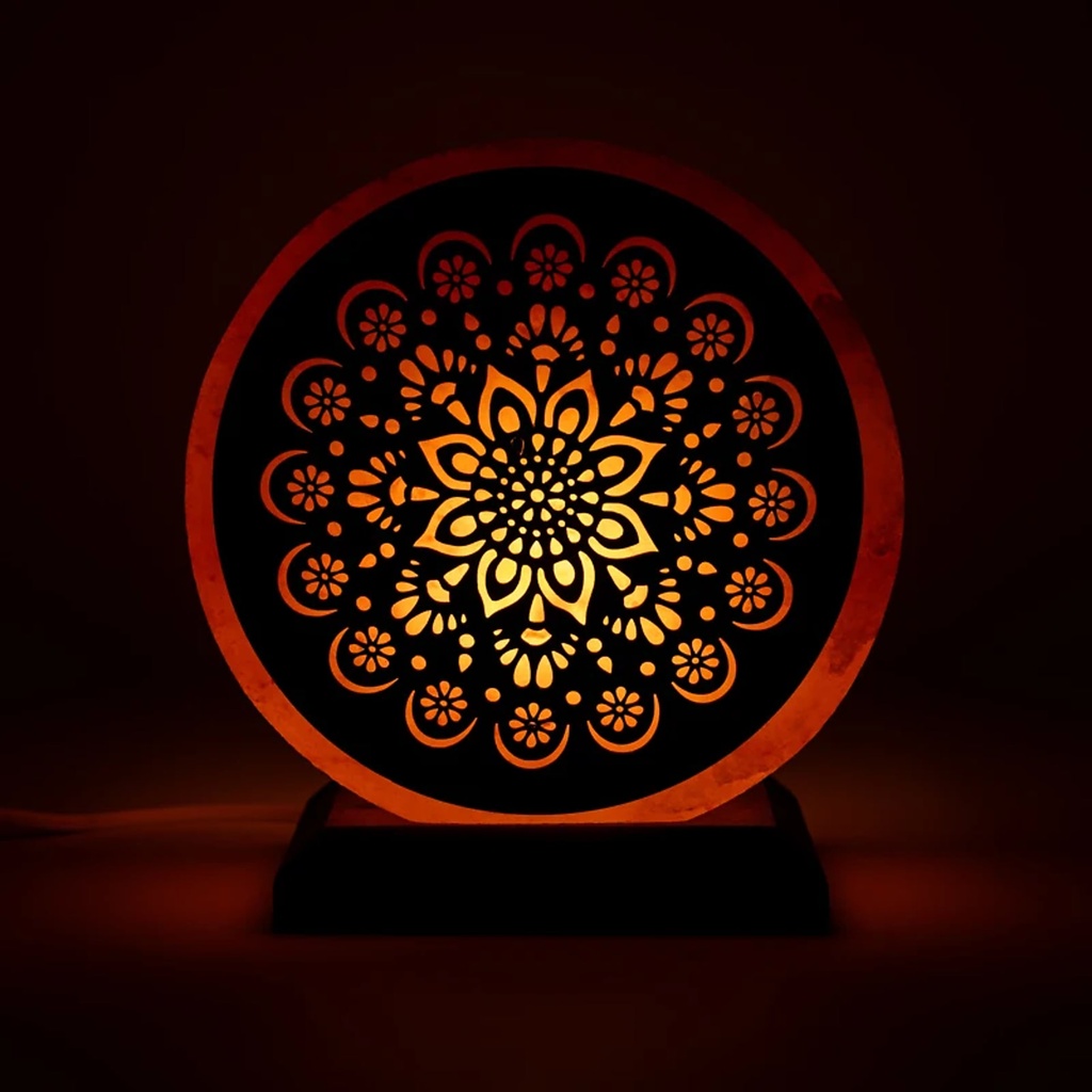 [8721139296004] Lampe en sel Mandala avec câble et ampoule -- ±22x19x10 cm