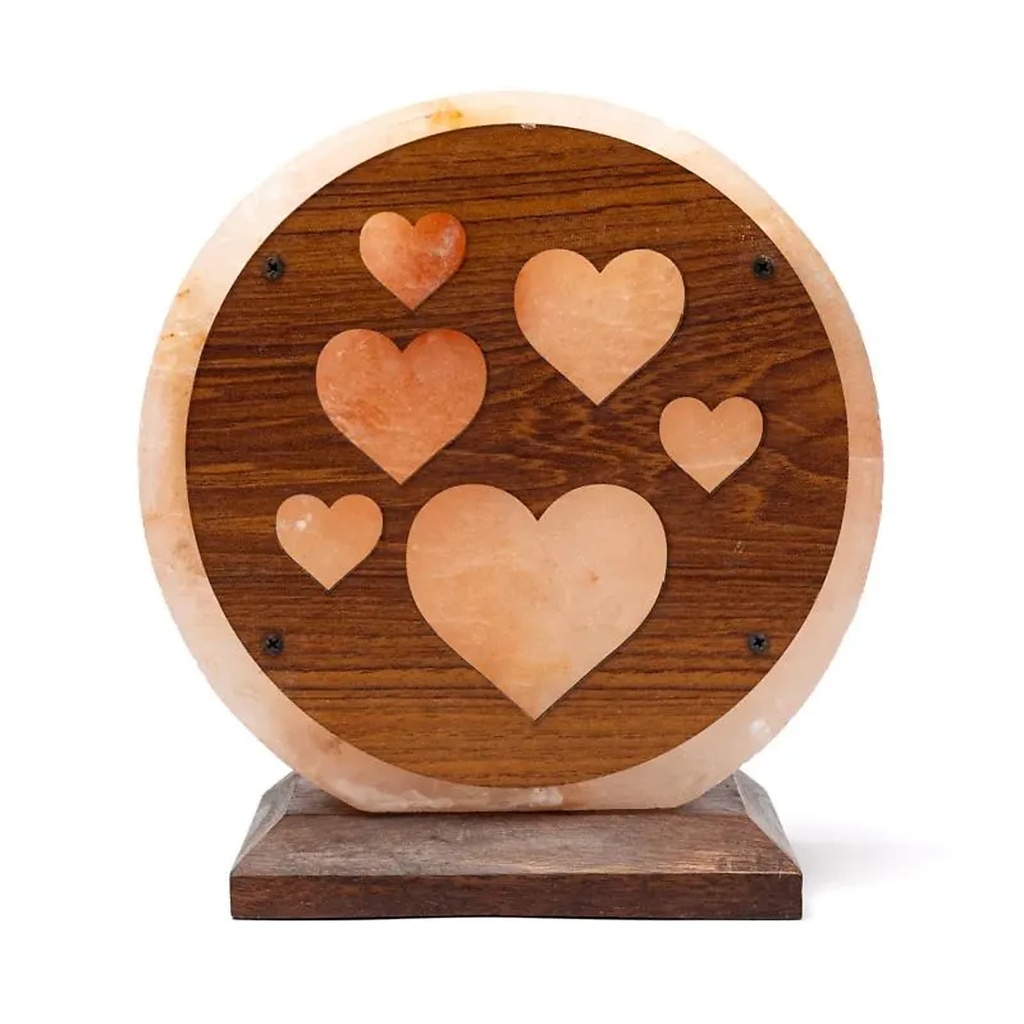 [8721139296028] Lampe en sel cœurs avec câble et ampoule -- ±22x19x10 cm