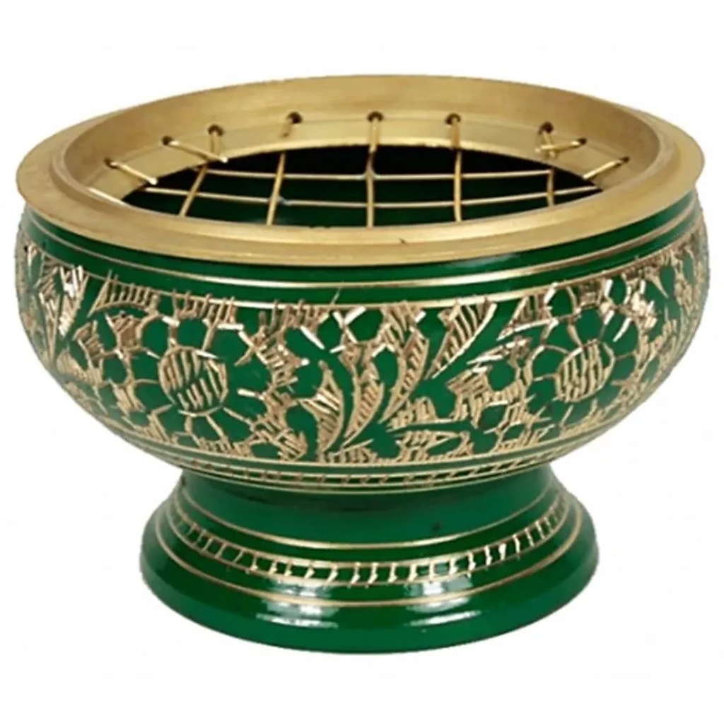 Brûle encens à charbon en laiton vert | 7.5x5.5cm