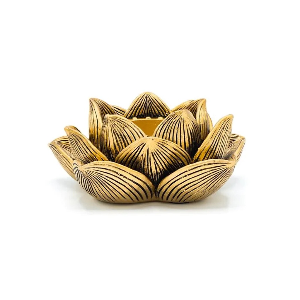 [8720512979886] Photophore Lotus couleur or -- 11.5x11x4.8 cm