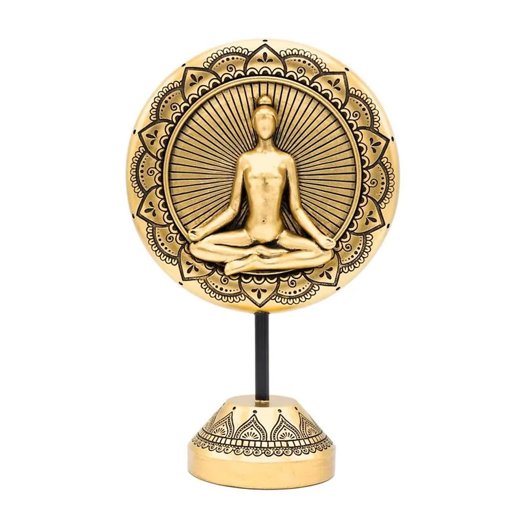 Déco Yoga meditation rond sur socle couleur or -- 15.5x8.5x24.5 cm