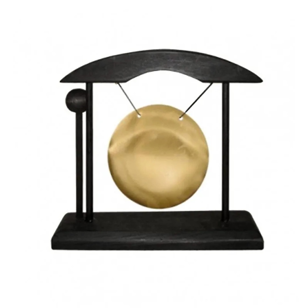 Gong de Table structure bois noir gong doré | 16x5x16 cm
