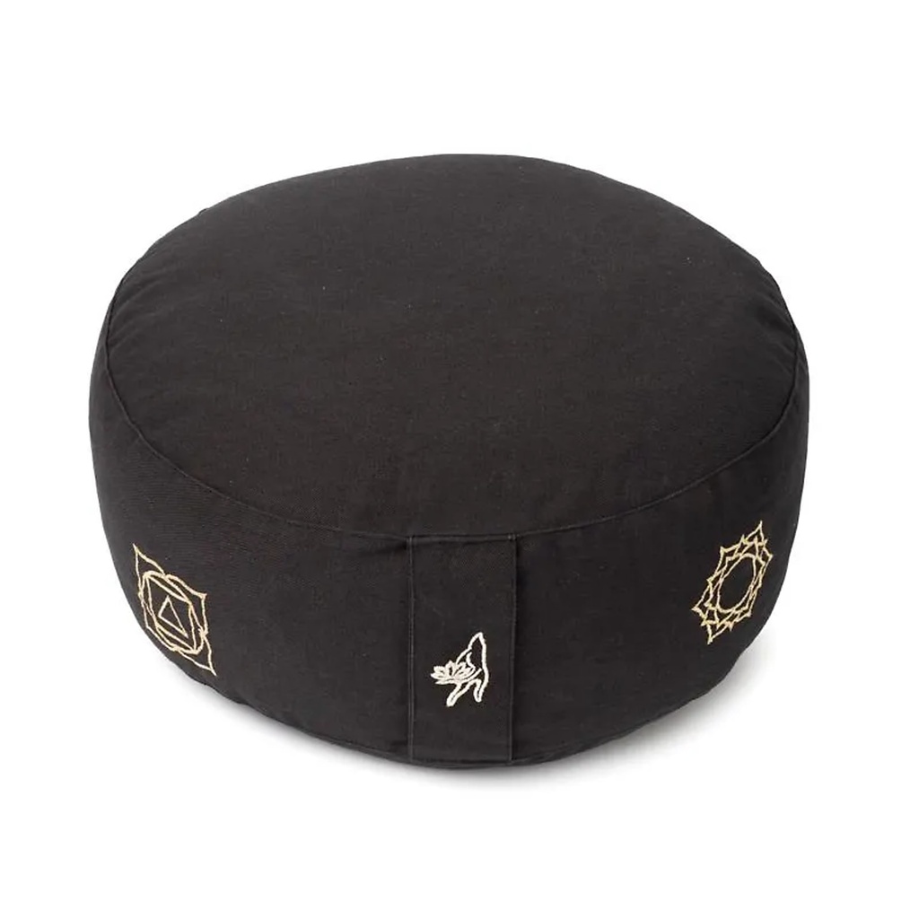 Coussin de méditation noir 7 chakras coton bio (OCS) -- 33x17 cm; ±2300 g