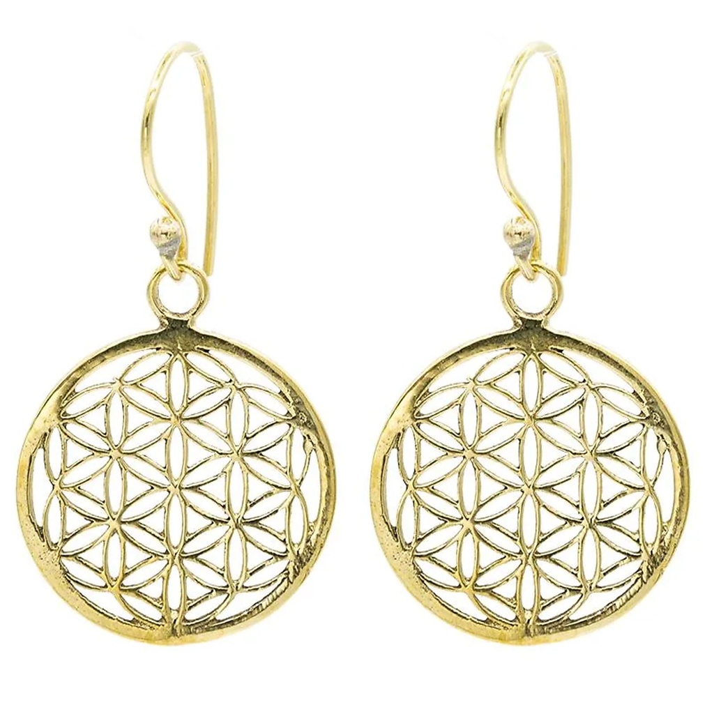 [8719075391143] Boucles d'oreilles dorées fleur de vie en laiton | 2.5 cm