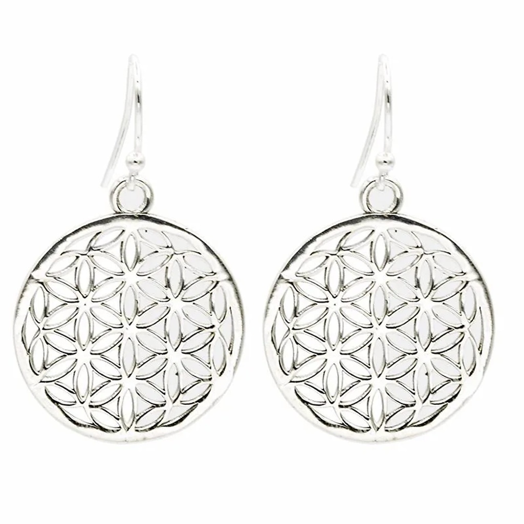 Boucles d'oreilles argentées fleur de vie laiton | 2.5 cm
