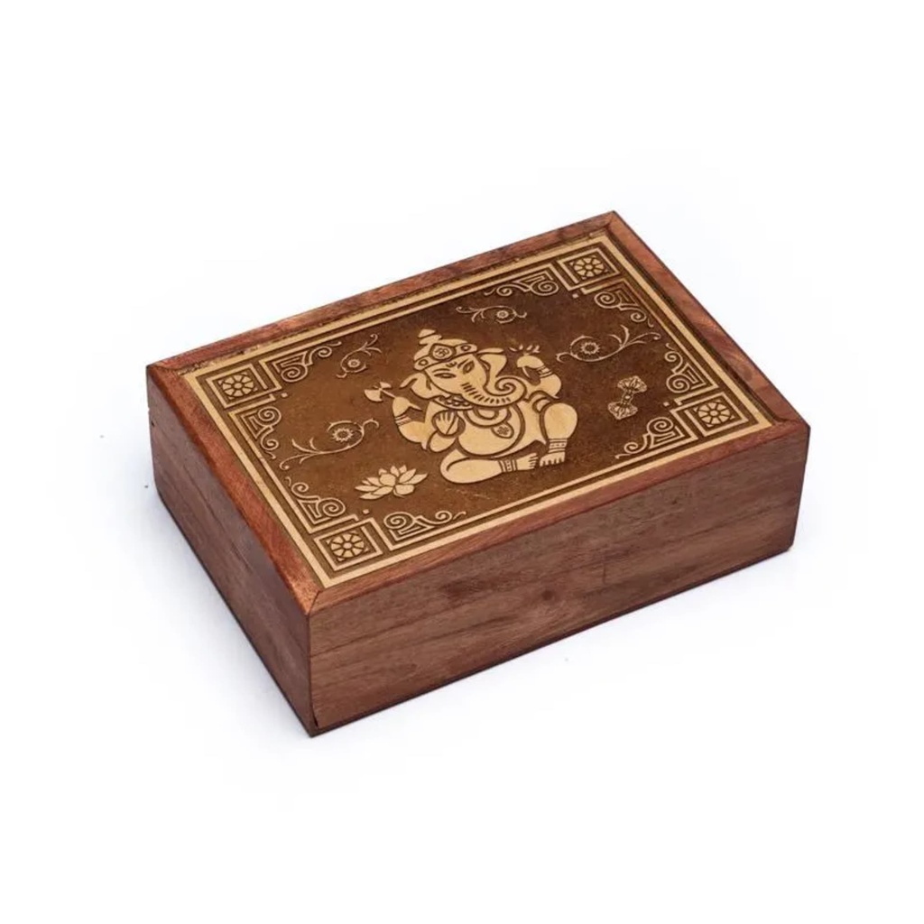 Boite à tarots en bois Ganesh -- 17.5x13x6.5 cm