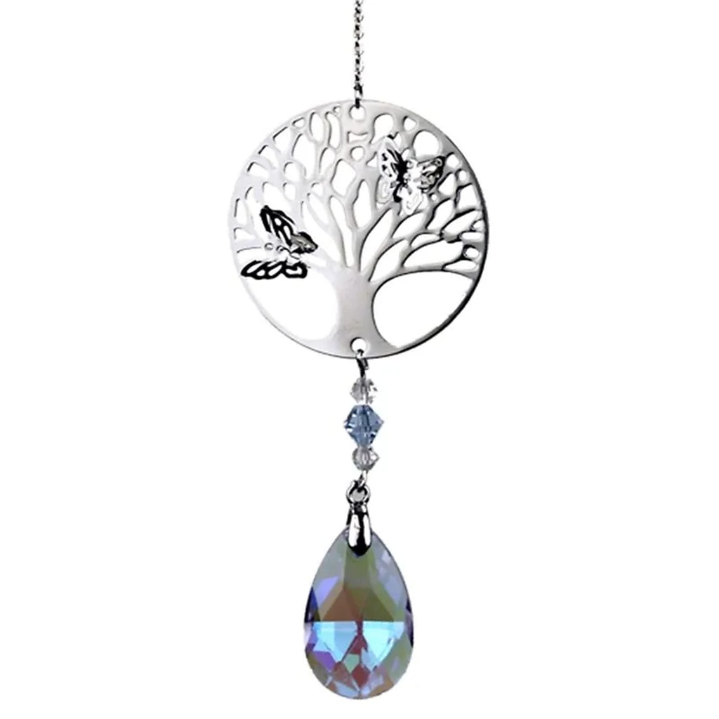 Arbre de Vie + goutte de cristal arc en ciel violet | 30 cm