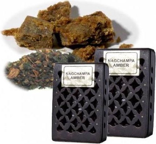 Encens Résine Nag Champa Ambre + diffuseur en bois -- 6x4 cm