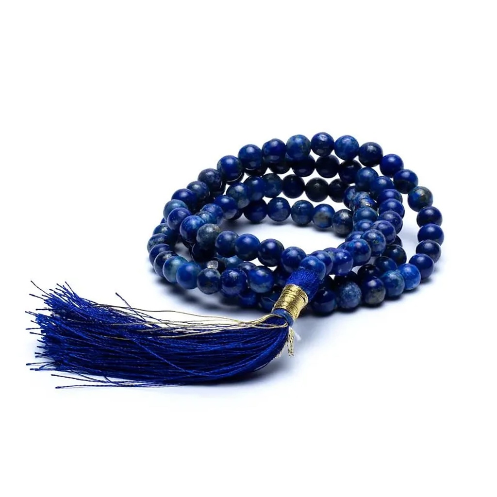 Mala Lapis lazuli AA 108 perles + sachet brocart | 0.6 cm