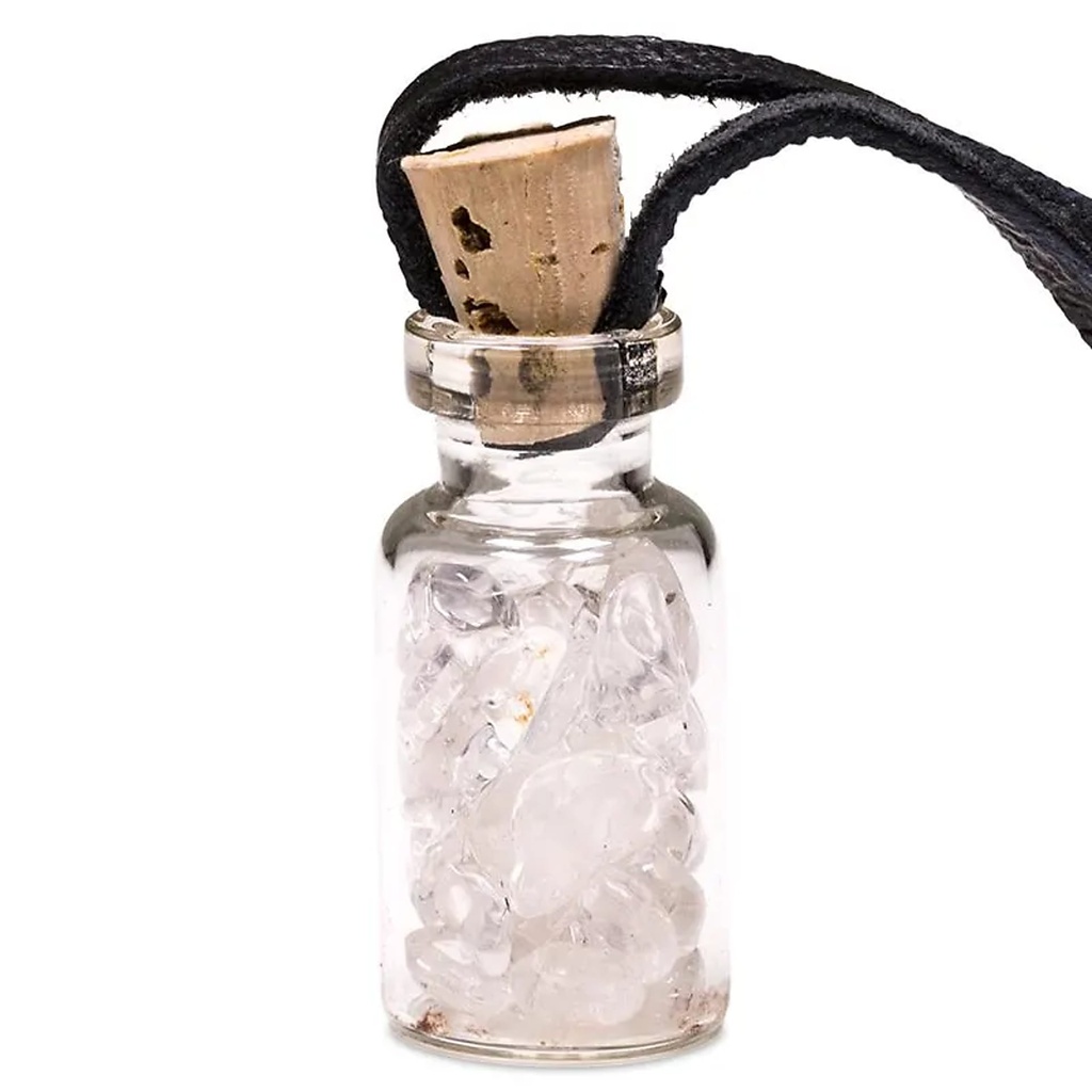 Bouteille en verre avec Cristal de roche et cordon | 3,6 cm