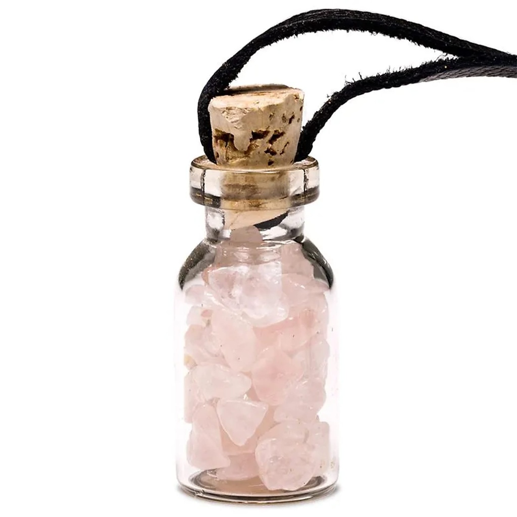 Bouteille en verre avec Quartz rosa et cordon | 3.6 cm