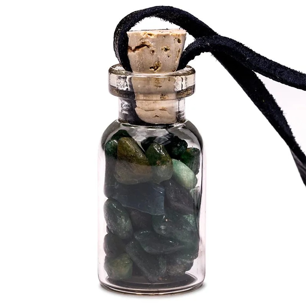 Bouteille en verre avec Aventurine et cordon | 3.6 cm