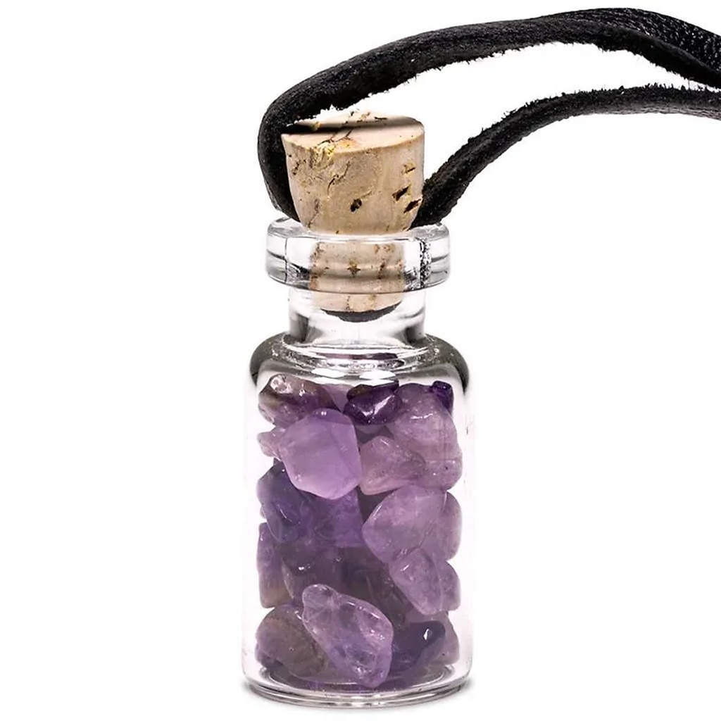 Bouteille en verre avec Améthyste et cordon | 3,6 cm