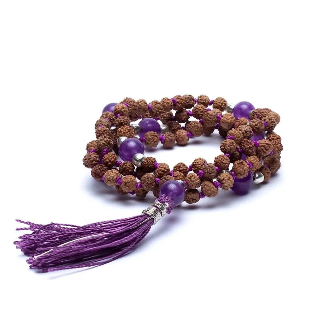 Mala Rudraksha et Améthyste gland violet | 0.5 cm