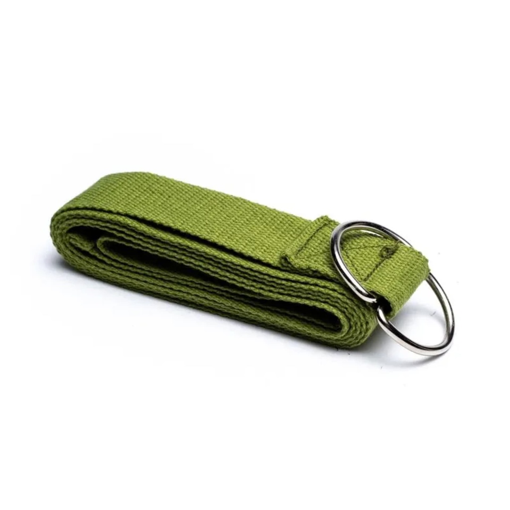 Sangle de Yoga avec anneau en D coton vert olive -- 183x4 cm