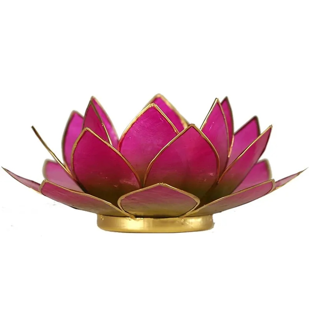 Bougeoir Lotus vert-rose bord or | 13.5 cm