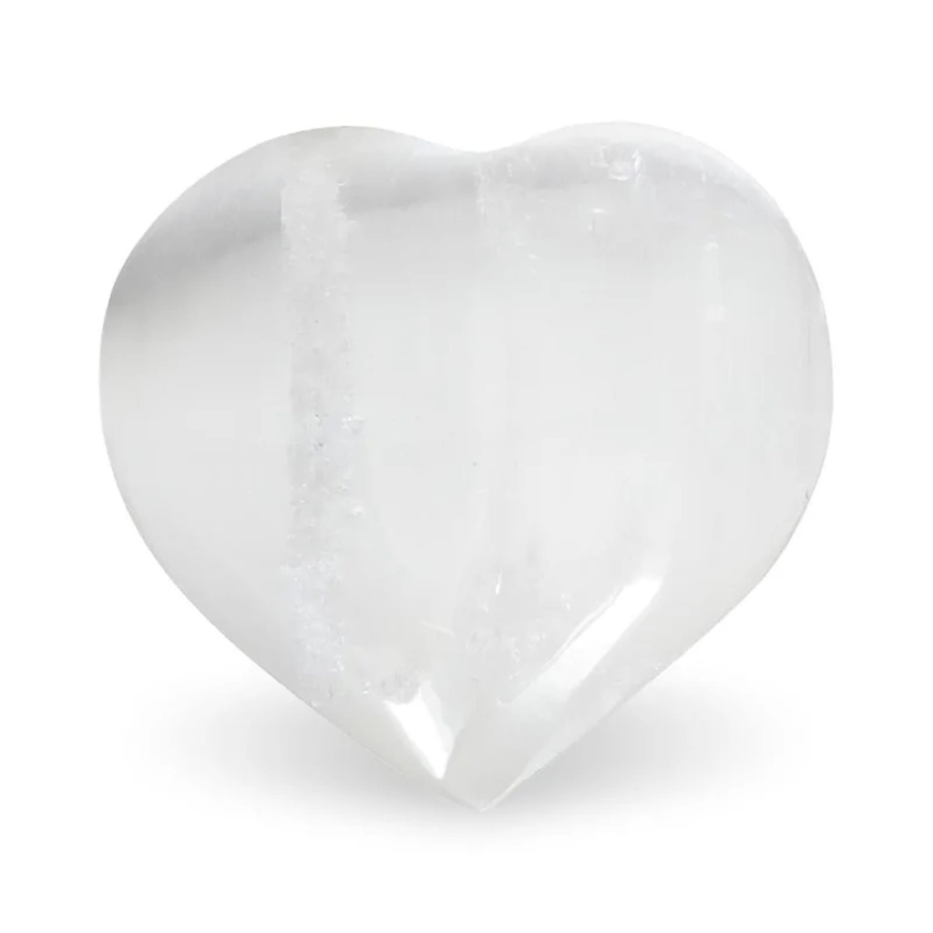 Pierre de souci coeur Sélénite blanc | 6x6 cm