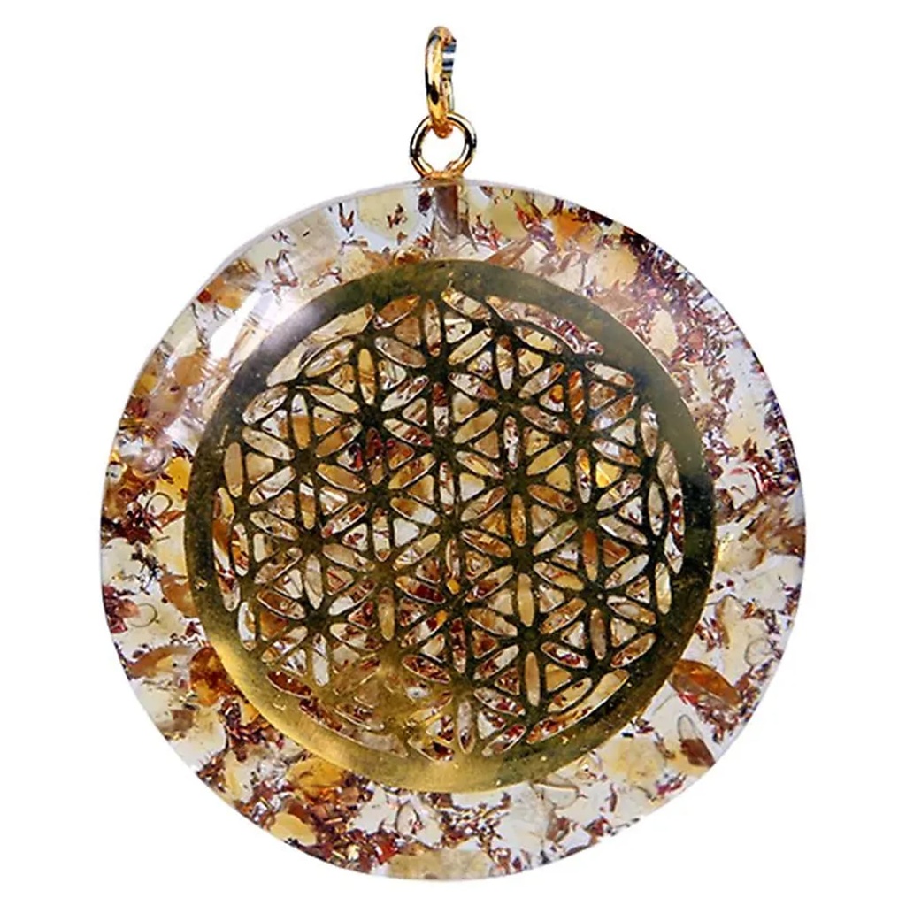 [8719172834079] Orgonite pendentif Fleur de Vie citrine | 4 cm