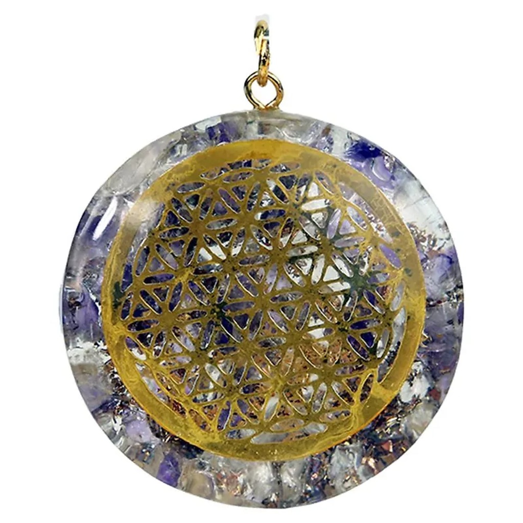 [8719172834086] Orgonite pendentif Fleur de Vie améthystecristal de roche | 4cm