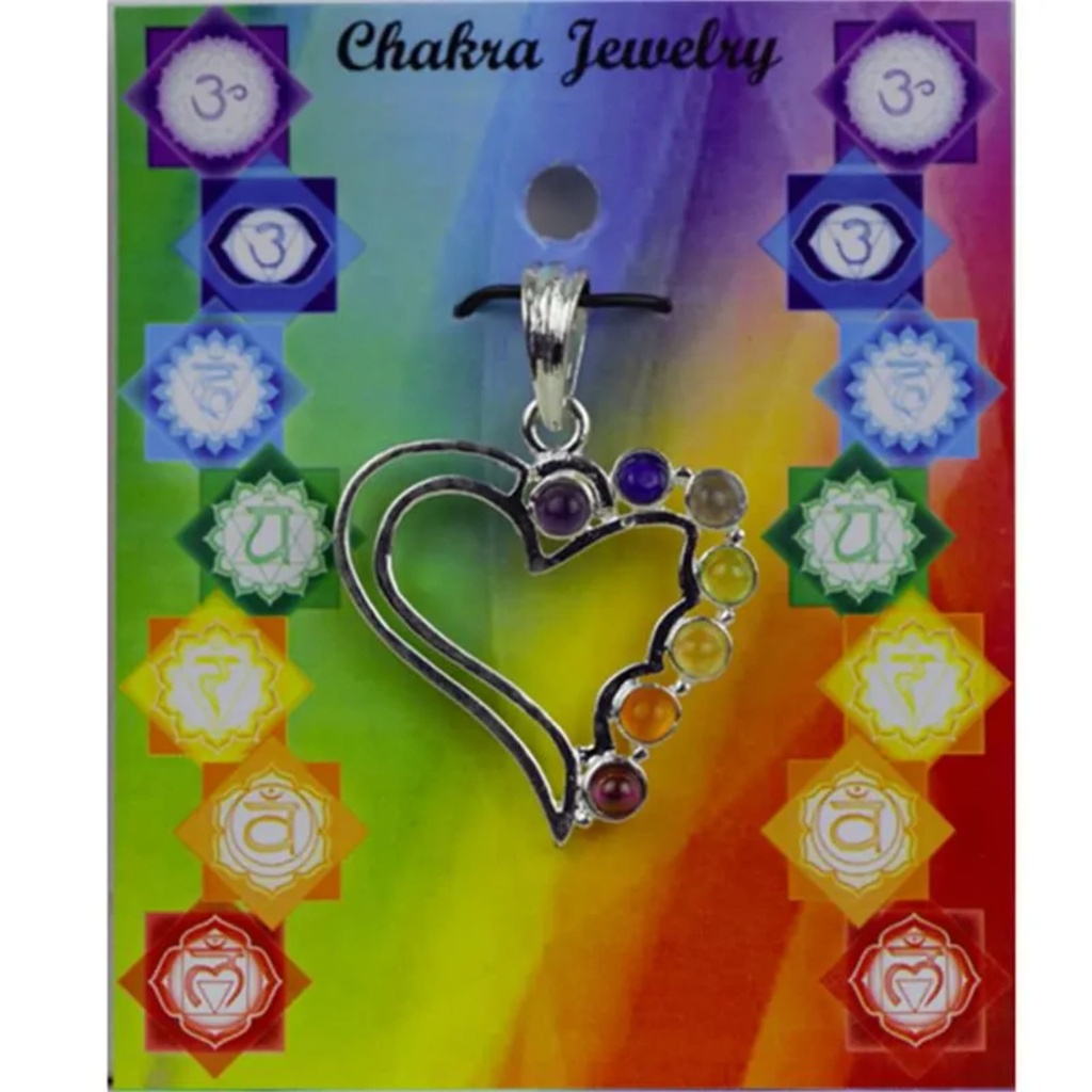 Pendentif cœur des Chakra laiton argenté -- 3x3 cm