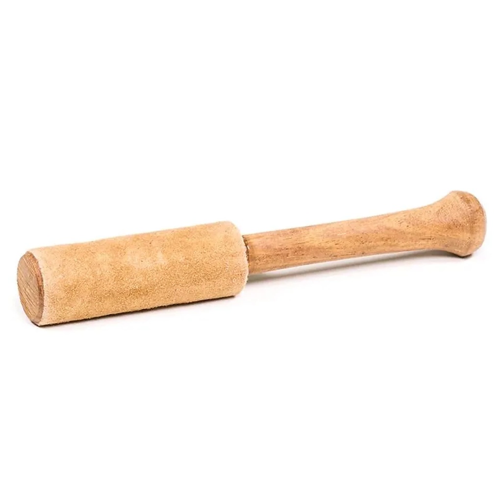 Bâton bois pour bol chantant - peau de chamois camel | ±25g; ±15x2cm