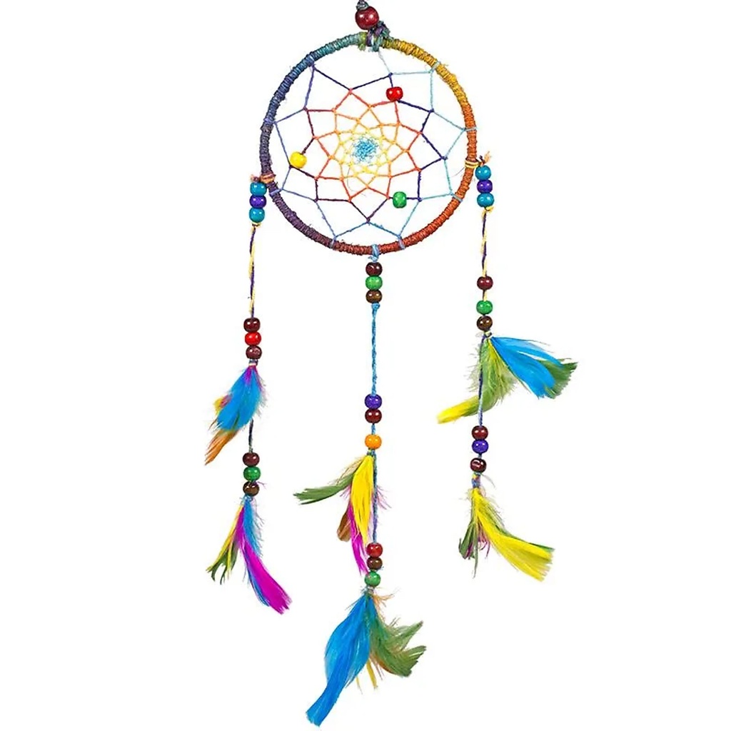 [8719172835014] Capteur de rêves en chanvre arc en ciel S | 11x25 cm