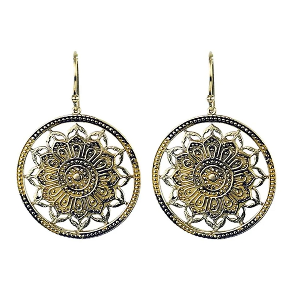 [8719172835267] Boucles d'oreilles Mandala Lotus laiton doré | 3.5 cm