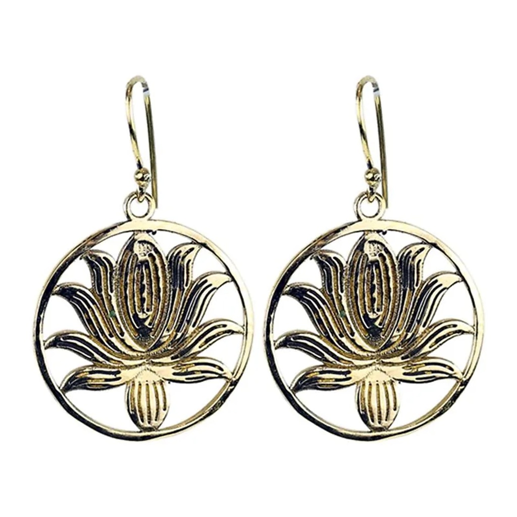 [8719172835274] Boucles d'oreilles Lotus laiton doré | 3 cm