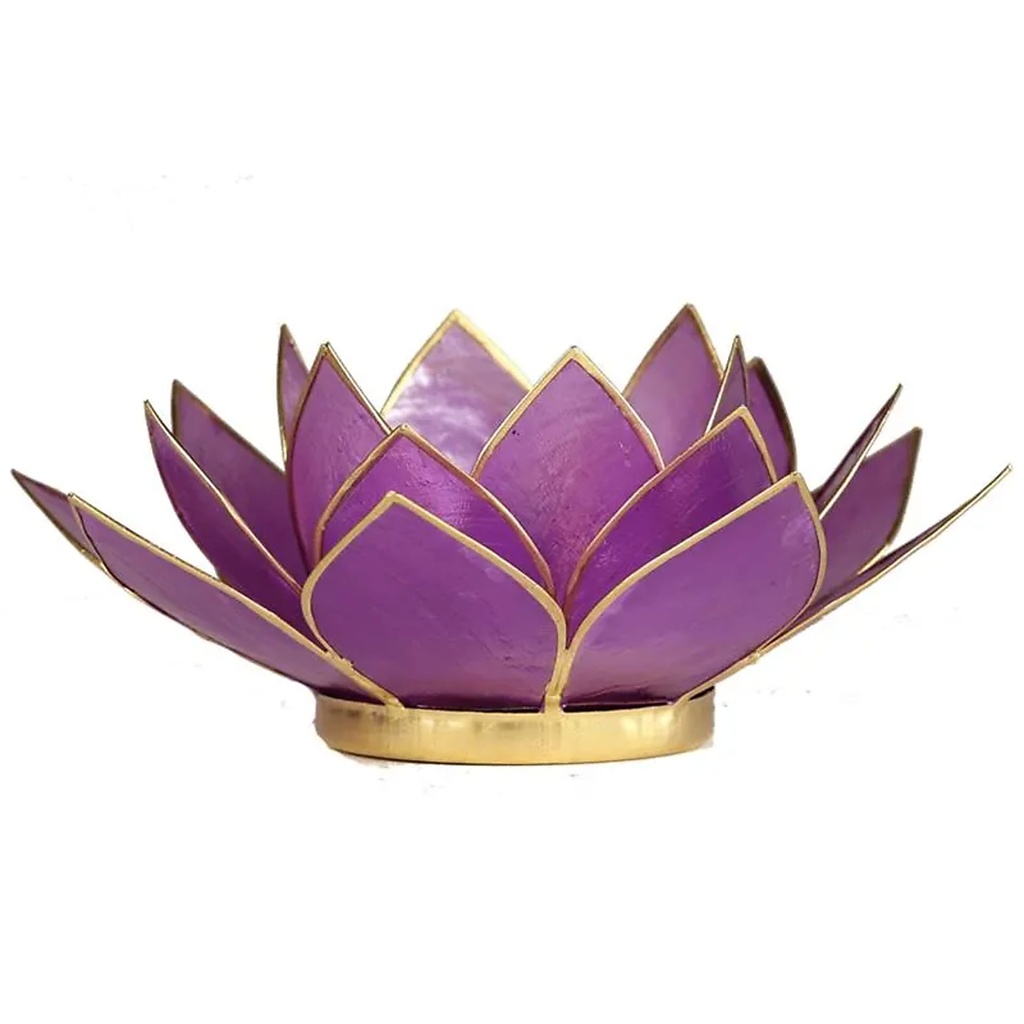 Bougeoir Lotus lilas avec les bords couleur or | 13.5 cm