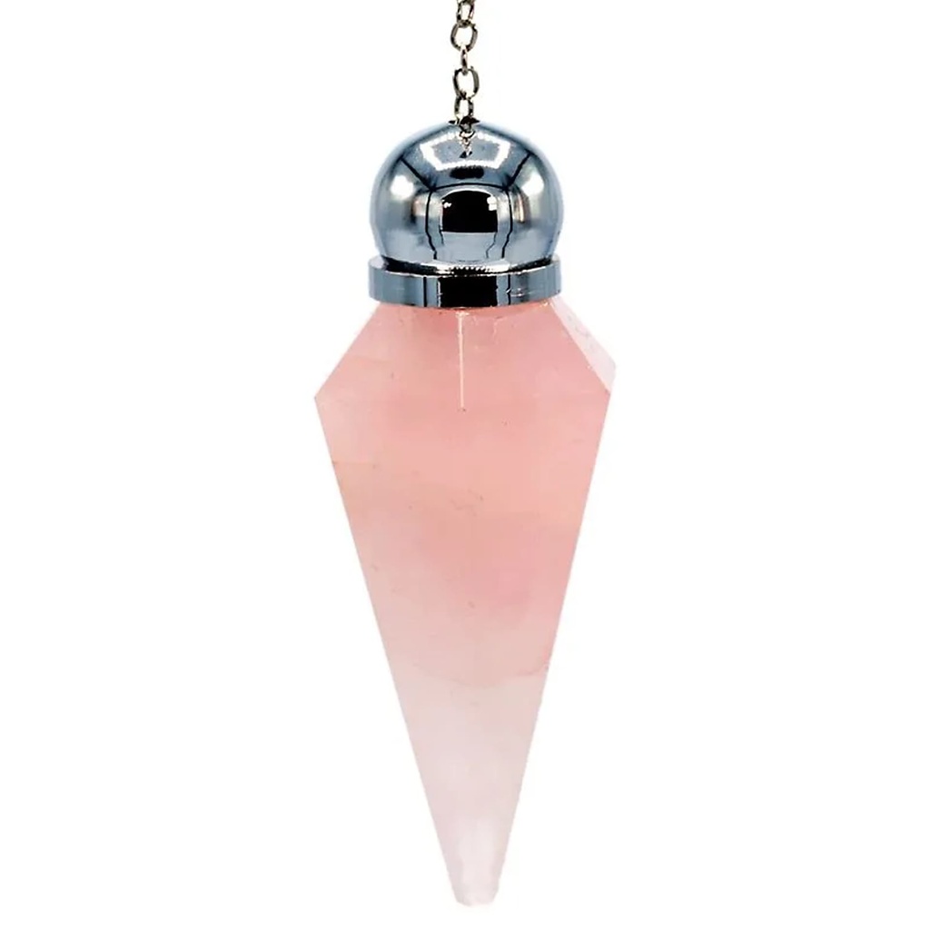 Pendule Quartz rose facetté en pointe orné perle | 5.6 cm