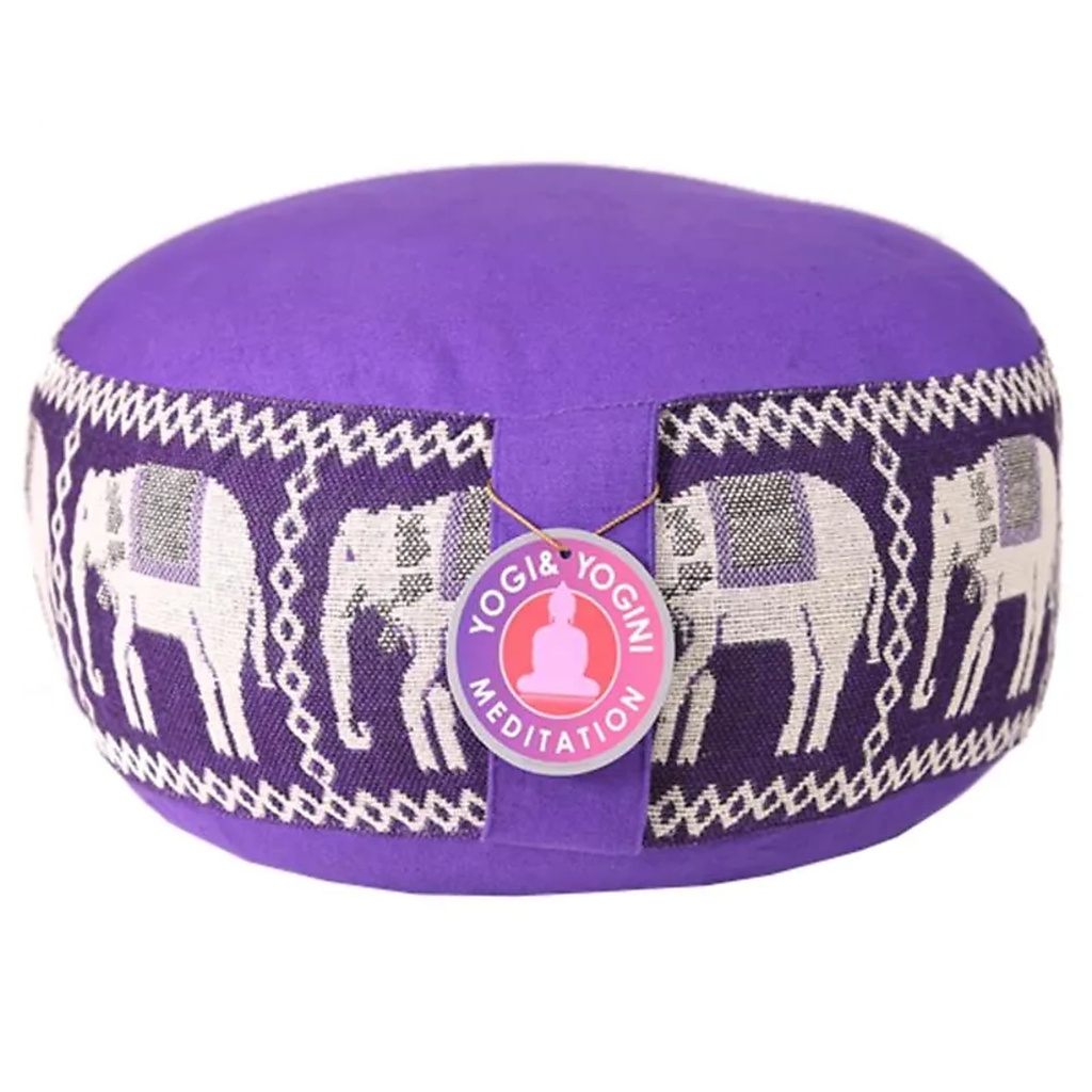 [8719172838565] Coussin méditation violet avec éléphants | 33x17 cm