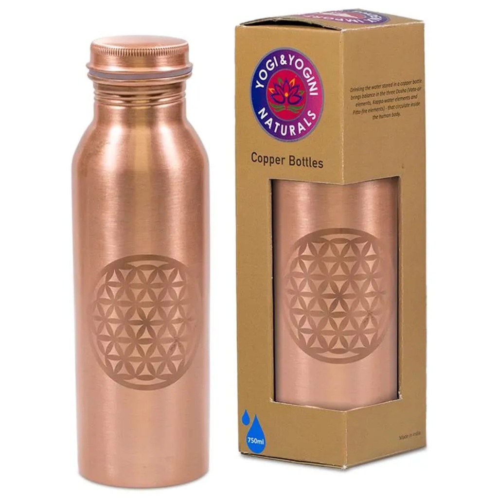 Bouteille en cuivre Fleur de Vie gravée -- 750 ml