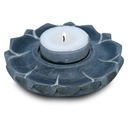 Bougeoir/brûle encens lotus en pierre ollaire gris | 10 cm