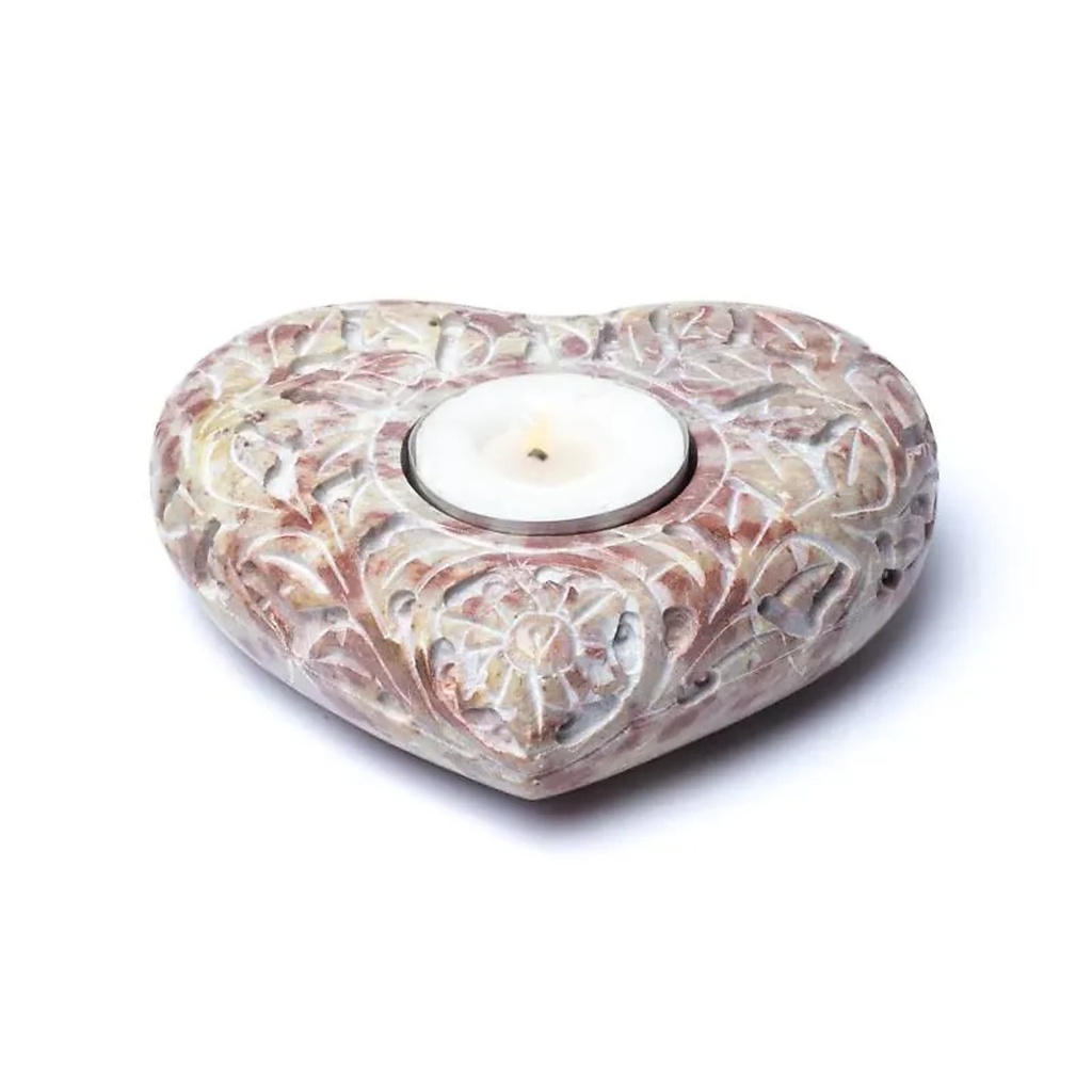 Bougeoir/brûle encens coeur pierre ollaire naturelle | 9x11cm