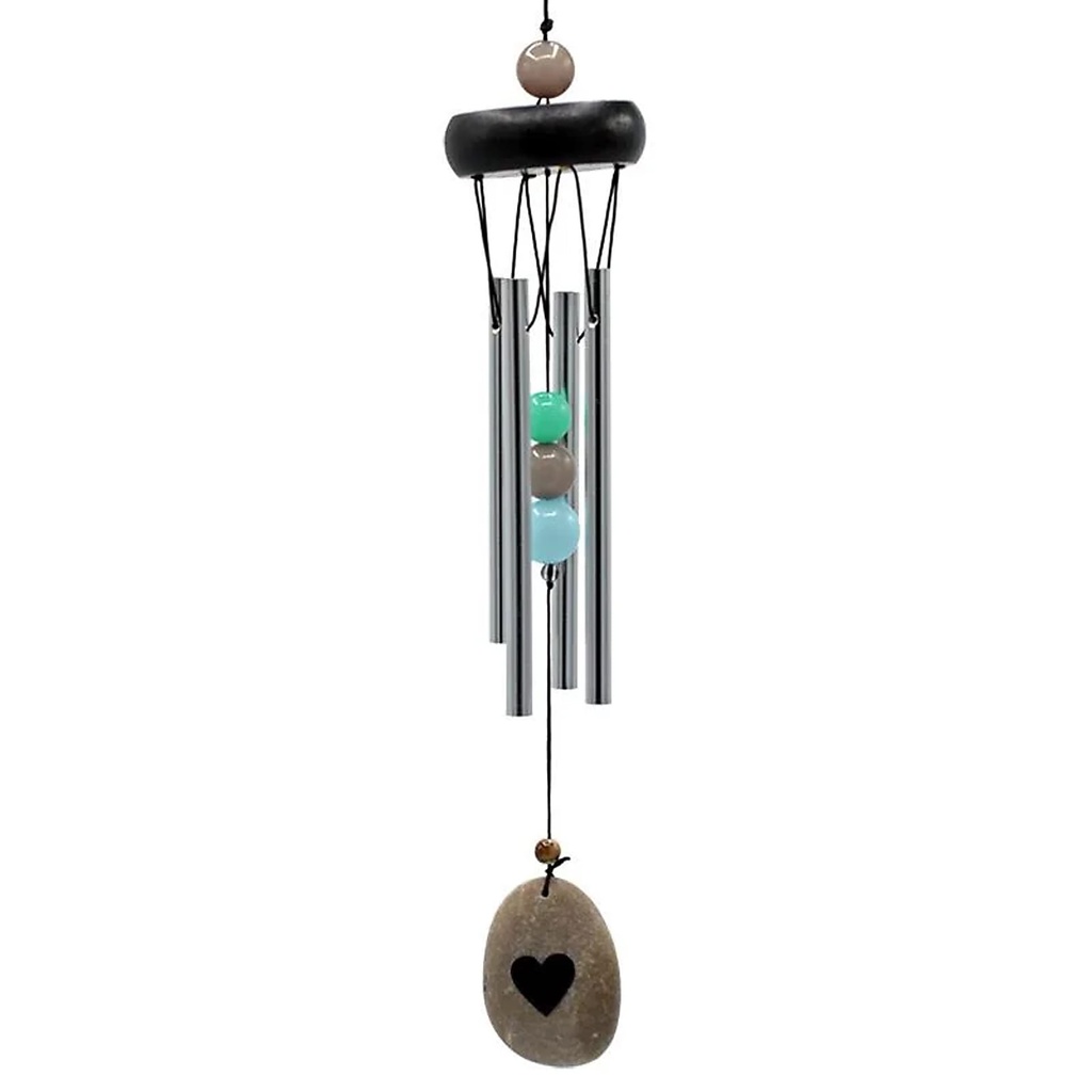 Carillon à vent 4 tubes capteur de vent cœur | 35 cm