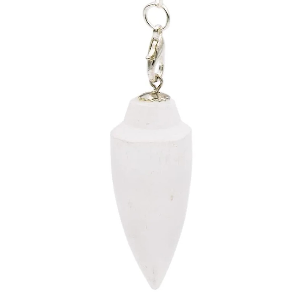 Pendule Selenite goutte chainette chakra | 22 g; 4 cm