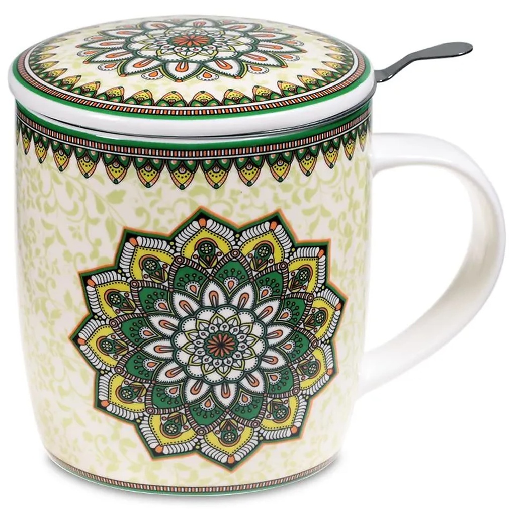 Tasse à thé infuseur Mandala vert |  ±400 ml