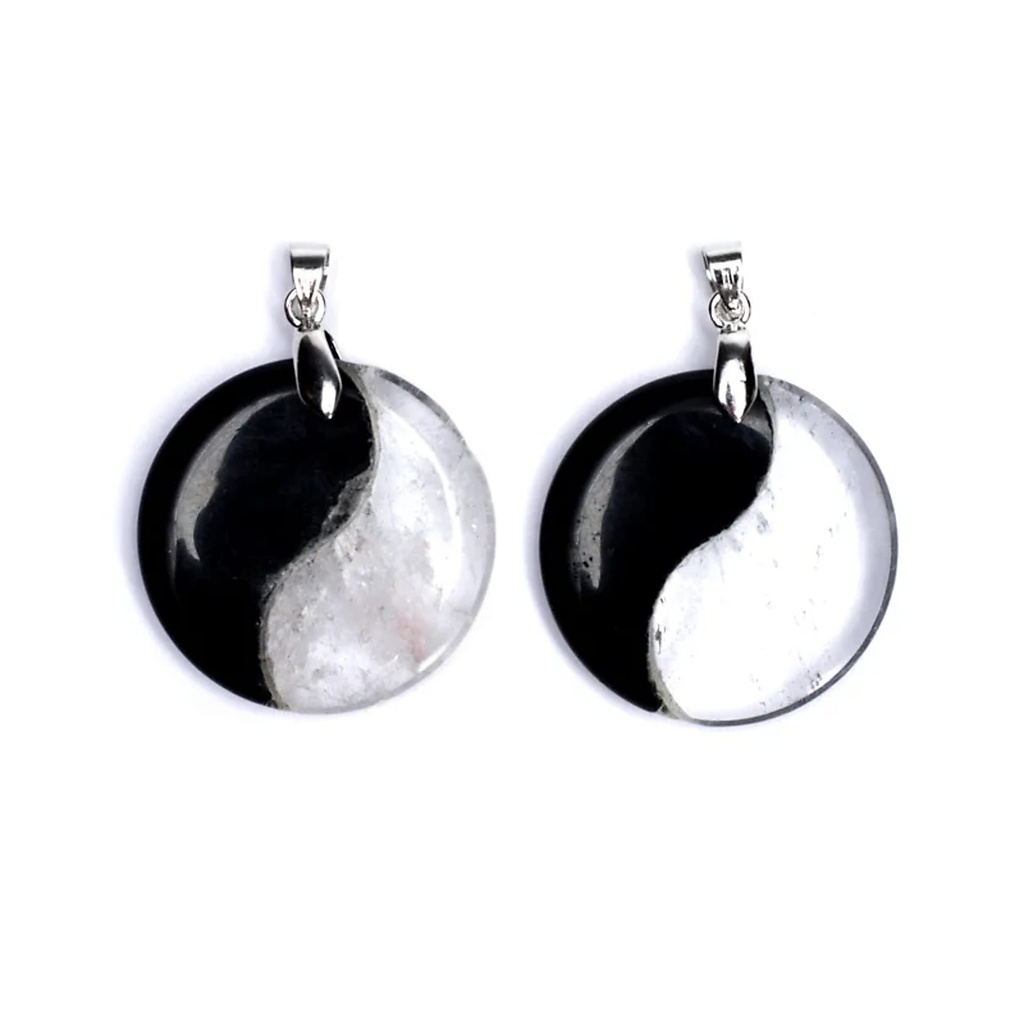 Pendentif Yin Yang obsidienne/cristal de roche | 3 cm