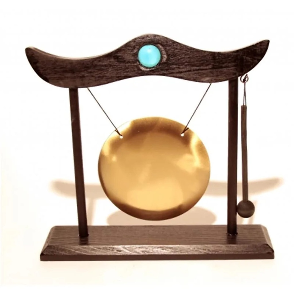 Petit Gong de table structure bois + heurtoir | 24x22 cm