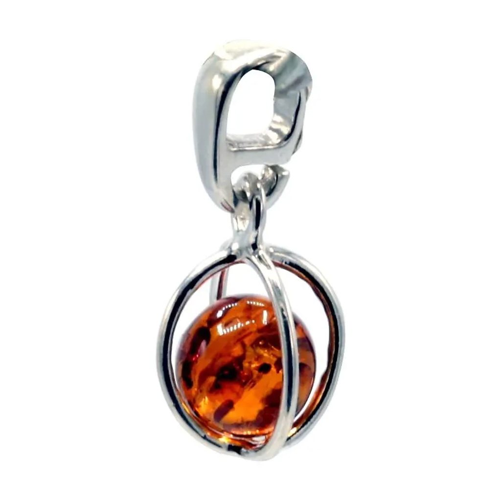 Pendentif argent sterling avec une bille d'ambre | 1.5 cm