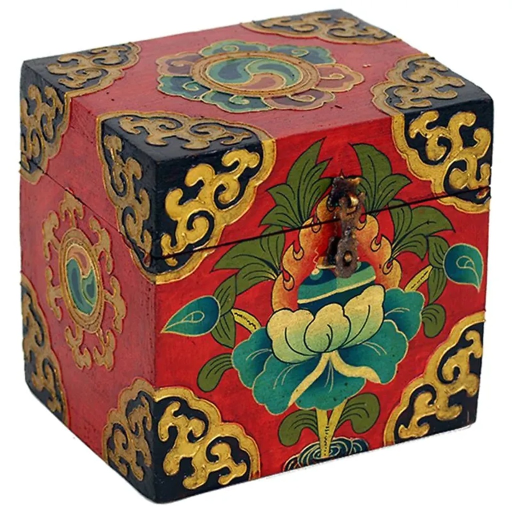 Coffret Tibétain peint à main | 15x15x12 cm