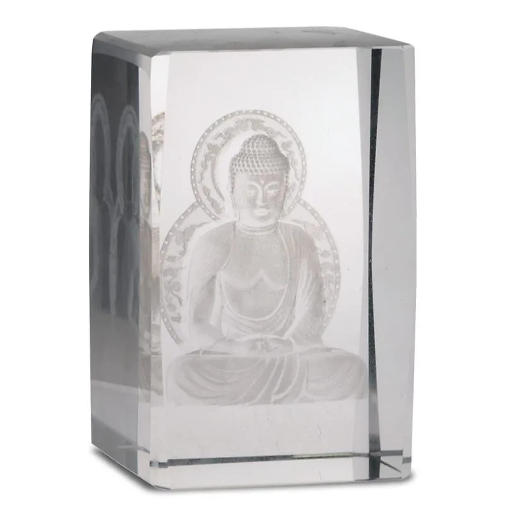 Cristal Hologr. de Bouddha et lotus rectangle | 8x5x5 cm