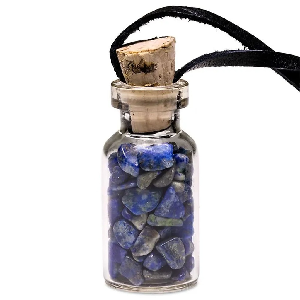 Bouteille en verre avec Lapis Lazuli et cordon | 3.6 cm