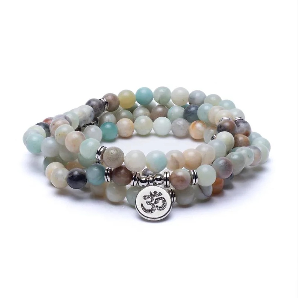 Mala  en Amazonite - élastique - avec Om | 0.8 cm