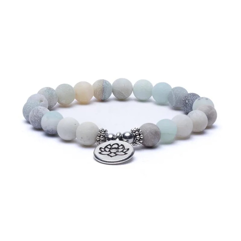 Mala/bracelet en Amazonite élastique avec Lotus | 0.8 cm